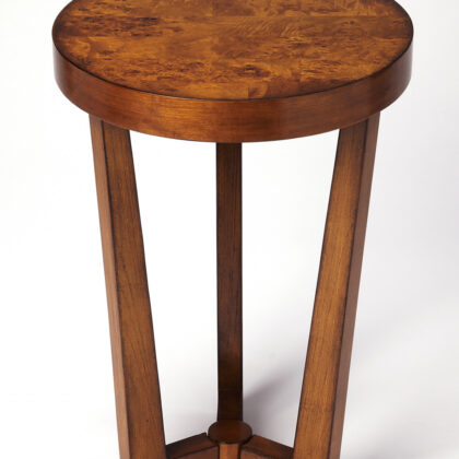 24" Medium Brown Burl Veneer Round End Table