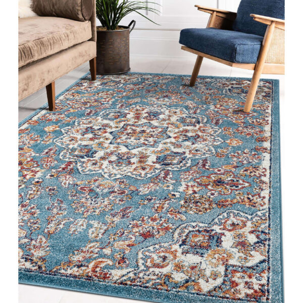 4' x 6' Blue and Orange Medallion Power Loom Area Rug