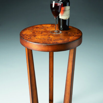 24" Medium Brown Burl Veneer Round End Table