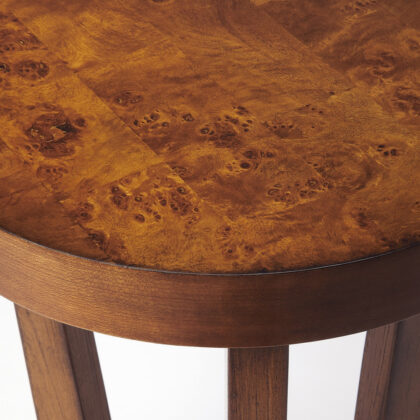 24" Medium Brown Burl Veneer Round End Table