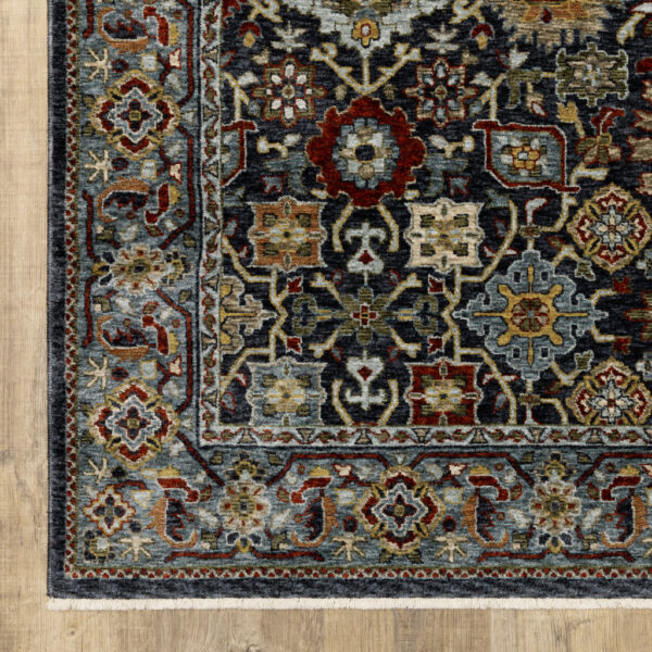 2' X 8' Blue And Beige Oriental Power Loom Runner Rug With Fringe