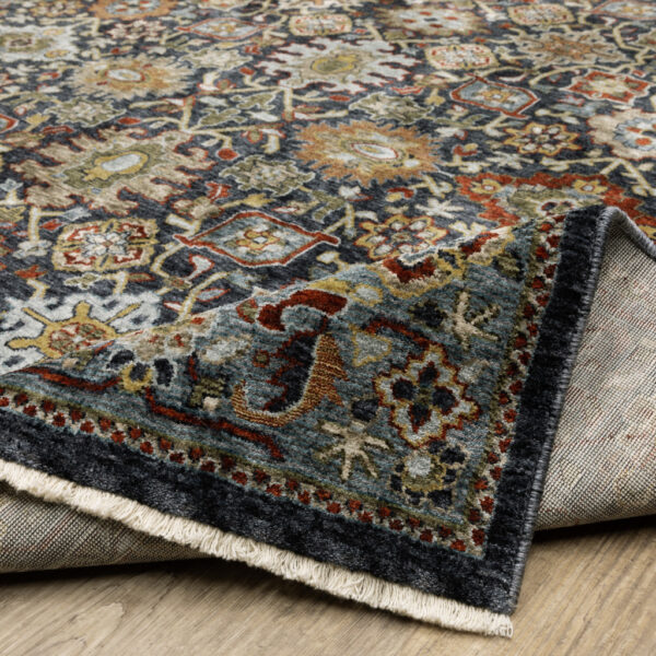 2' X 8' Blue And Beige Oriental Power Loom Runner Rug With Fringe