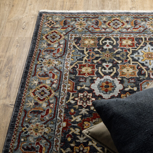 2' X 8' Blue And Beige Oriental Power Loom Runner Rug With Fringe