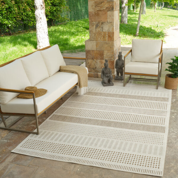 4' X 6' Beige and Brown Geometric Distressed Indoor Outdoor Area Rug