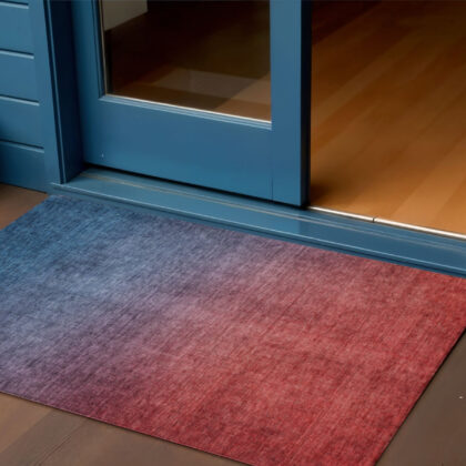 3' X 5' Navy Blue Red And Eggplant Ombre Washable Indoor Outdoor Area Rug