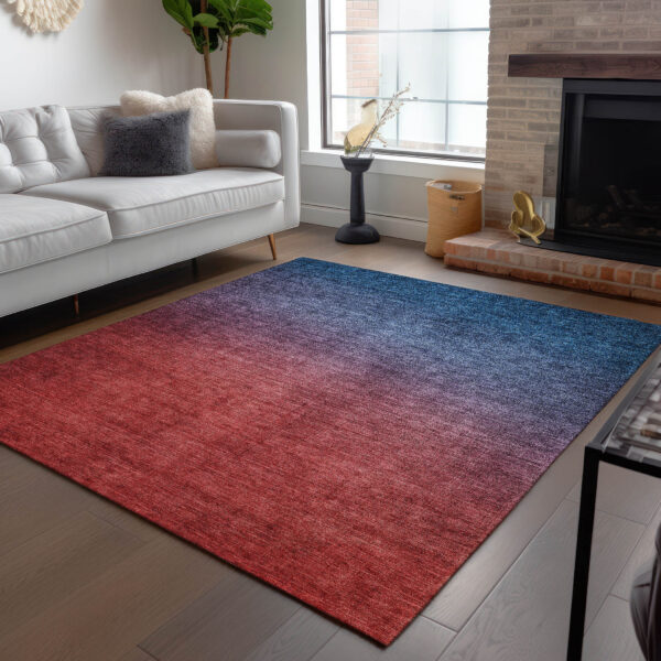 3' X 5' Navy Blue Red And Eggplant Ombre Washable Indoor Outdoor Area Rug