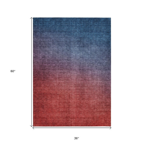 3' X 5' Navy Blue Red And Eggplant Ombre Washable Indoor Outdoor Area Rug