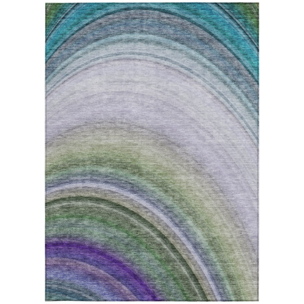 10' X 14' Teal Blue Artichoke Green And Green Abstract Washable Indoor Outdoor Area Rug