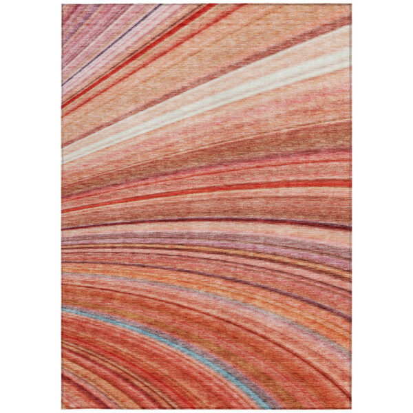 8' X 10' Terra Cotta Salmon And Orange Striped Washable Indoor Outdoor Area Rug