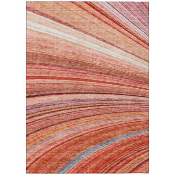 8' X 10' Terra Cotta Salmon And Orange Striped Washable Indoor Outdoor Area Rug