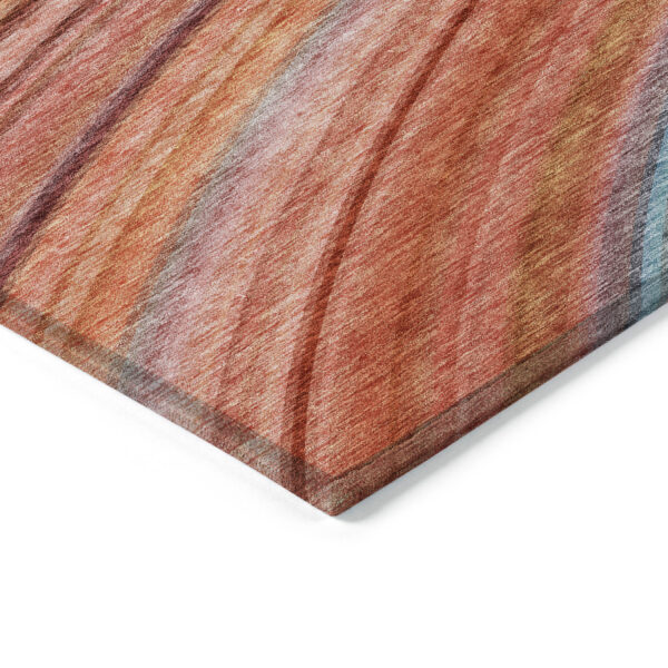 8' X 10' Terra Cotta Salmon And Orange Striped Washable Indoor Outdoor Area Rug