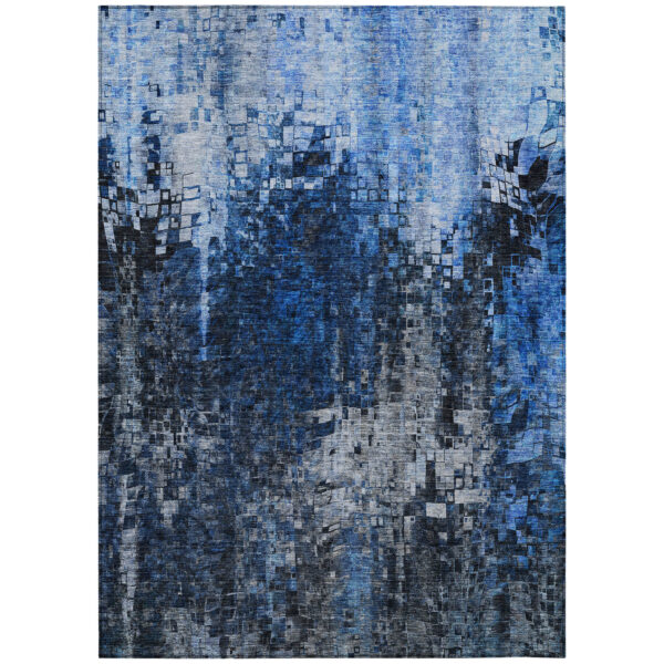 5' X 8' Navy Blue And Denim Blue Abstract Washable Indoor Outdoor Area Rug