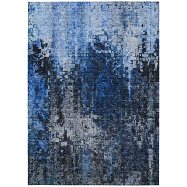5' X 8' Navy Blue And Denim Blue Abstract Washable Indoor Outdoor Area Rug