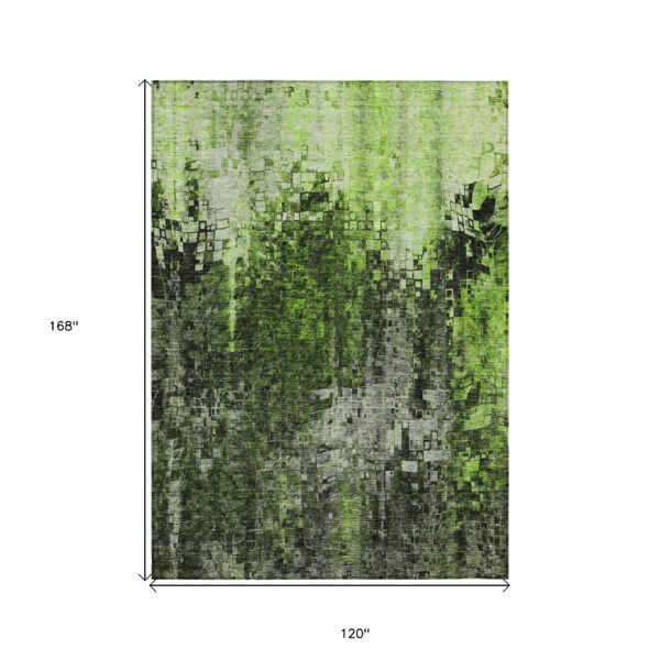 10' X 14' Green And Lime Green Abstract Washable Indoor Outdoor Area Rug