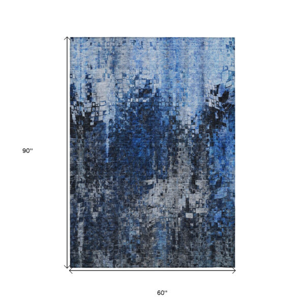 5' X 8' Navy Blue And Denim Blue Abstract Washable Indoor Outdoor Area Rug