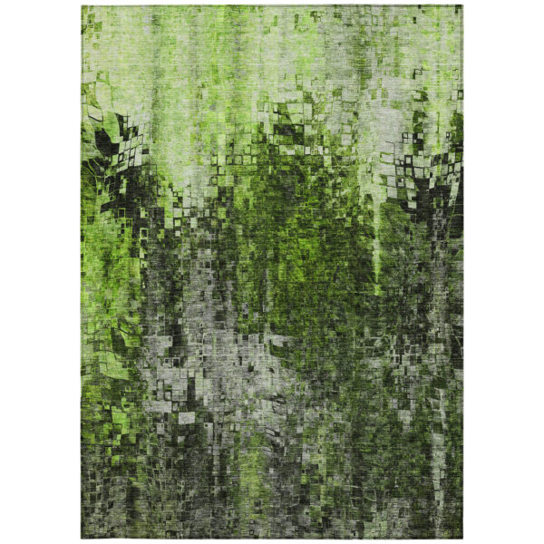 10' X 14' Green And Lime Green Abstract Washable Indoor Outdoor Area Rug