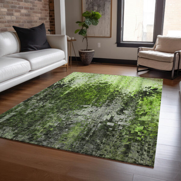 10' X 14' Green And Lime Green Abstract Washable Indoor Outdoor Area Rug