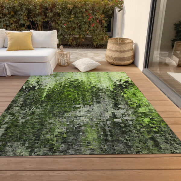 10' X 14' Green And Lime Green Abstract Washable Indoor Outdoor Area Rug