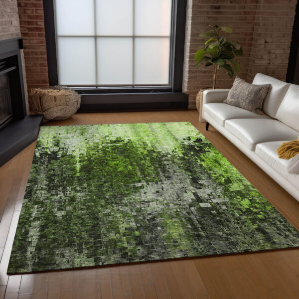 10' X 14' Green And Lime Green Abstract Washable Indoor Outdoor Area Rug