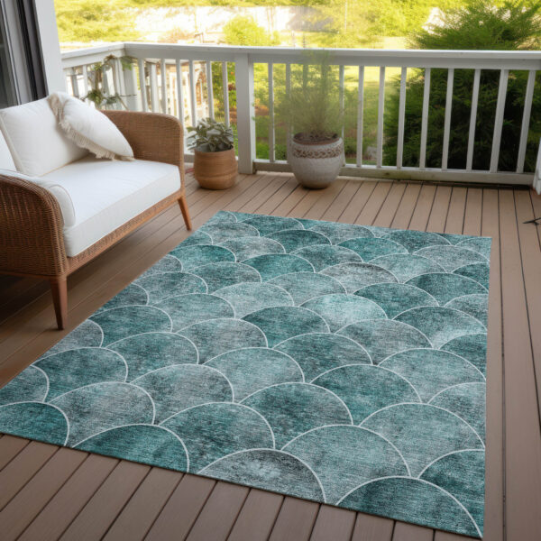 10' X 14' Teal Blue Aqua And Gray Abstract Washable Indoor Outdoor Area Rug
