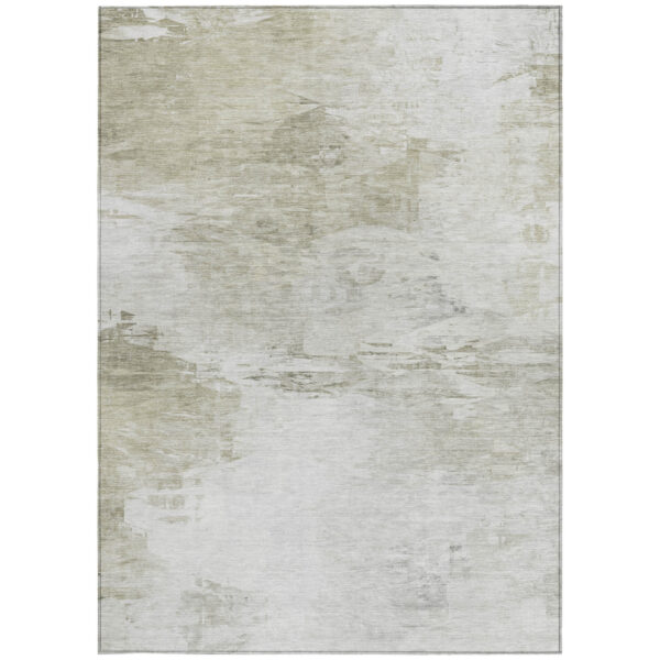 3' X 5' Ivory Beige And Taupe Abstract Washable Indoor Outdoor Area Rug