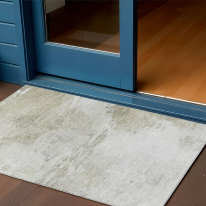 3' X 5' Ivory Beige And Taupe Abstract Washable Indoor Outdoor Area Rug