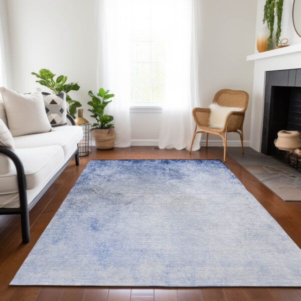 8' X 10' Navy Blue And Denim Blue Ombre Washable Indoor Outdoor Area Rug
