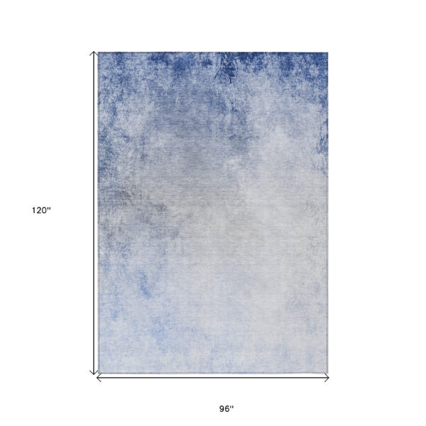 8' X 10' Navy Blue And Denim Blue Ombre Washable Indoor Outdoor Area Rug