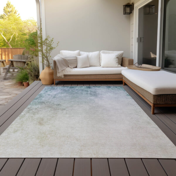 10' X 14' Beige Sky Blue And Teal Blue Ombre Washable Indoor Outdoor Area Rug