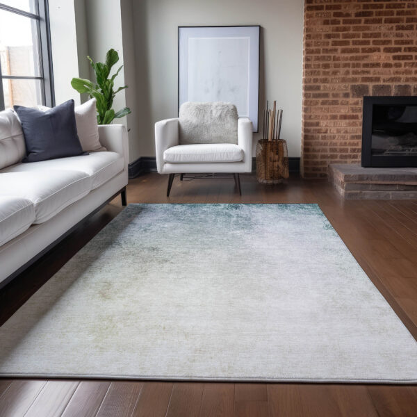 10' X 14' Beige Sky Blue And Teal Blue Ombre Washable Indoor Outdoor Area Rug