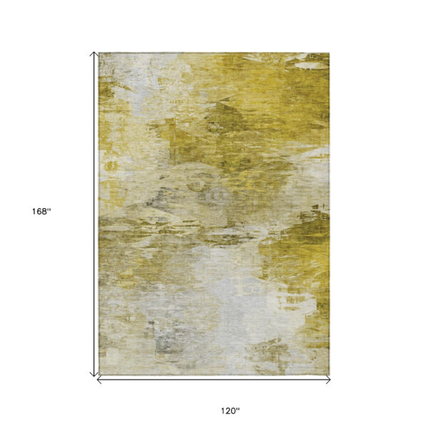 10' X 14' Gold Beige And Wheat Abstract Washable Indoor Outdoor Area Rug