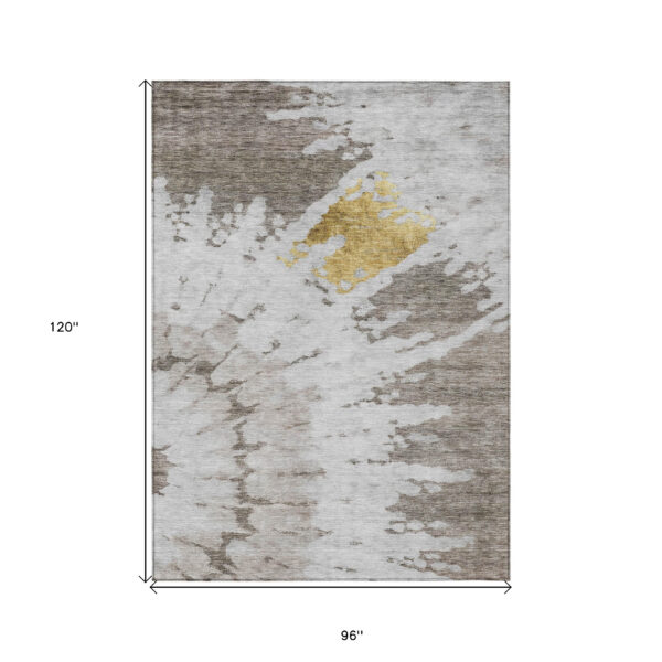 8' X 10' Taupe Khaki And Ivory Abstract Washable Indoor Outdoor Area Rug