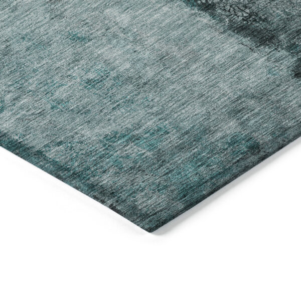3' X 5' Teal Blue Aqua And Charcoal Abstract Washable Indoor Outdoor Area Rug