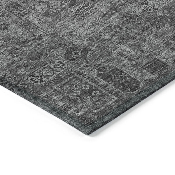 10' X 14' Charcoal And Silver Floral Washable Indoor Outdoor Area Rug