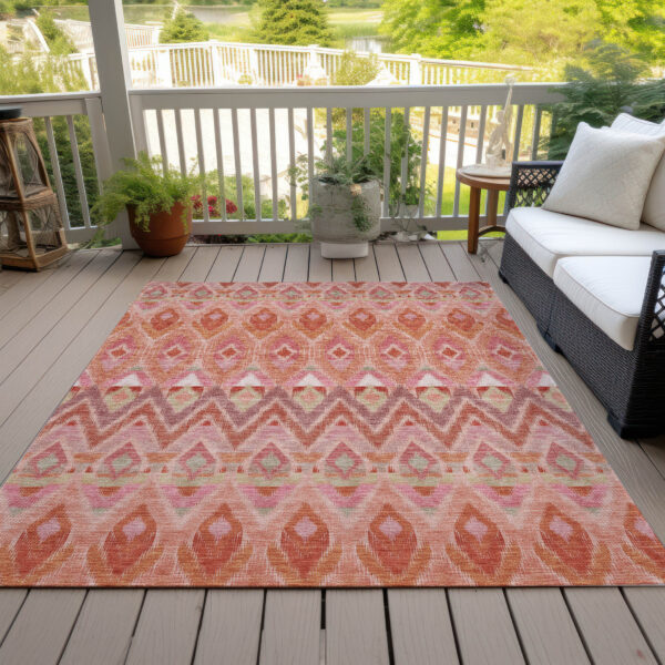 9' X 12' Pink Salmon And Blush Southwestern Washable Indoor Outdoor Area Rug