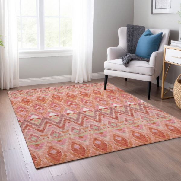 9' X 12' Pink Salmon And Blush Southwestern Washable Indoor Outdoor Area Rug