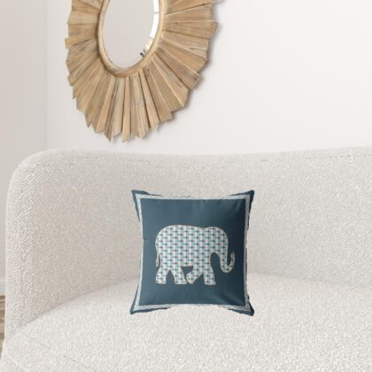 16” Spruce Blue Elephant Zippered Suede Throw Pillow