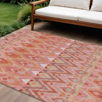 9' X 12' Pink Salmon And Blush Southwestern Washable Indoor Outdoor Area Rug