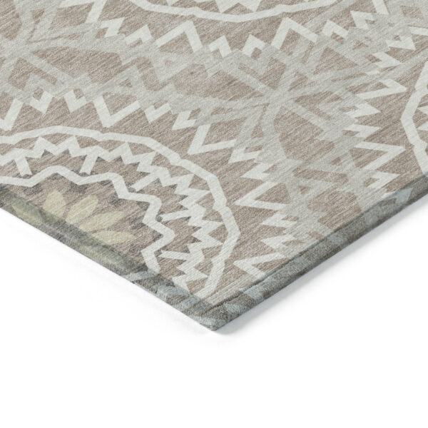 8' X 10' Taupe Khaki And Ivory Floral Medallion Washable Indoor Outdoor Area Rug