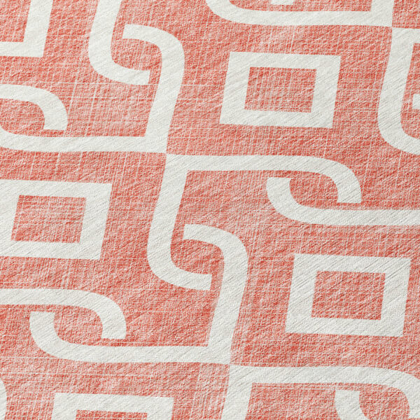3' X 5' Salmon And Ivory Geometric Washable Indoor Outdoor Area Rug