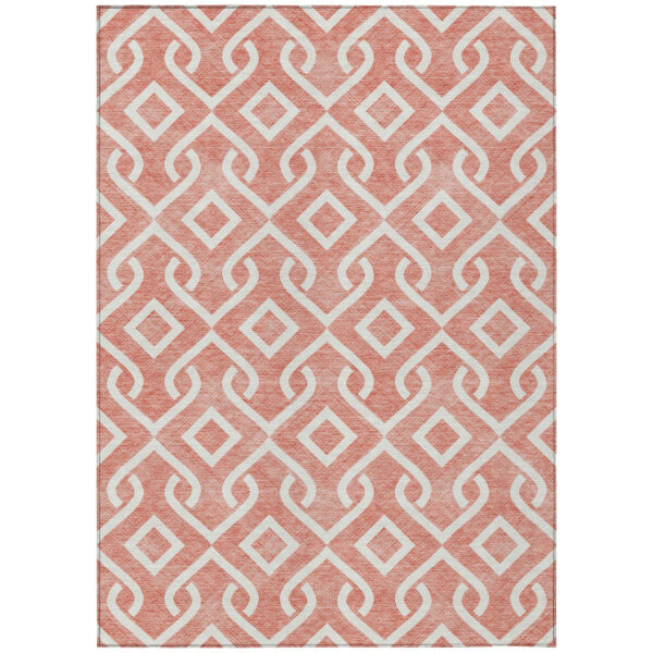 3' X 5' Salmon And Ivory Geometric Washable Indoor Outdoor Area Rug