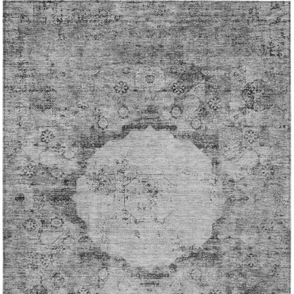 9' X 12' Gray Charcoal And Silver Oriental Washable Indoor Outdoor Area Rug