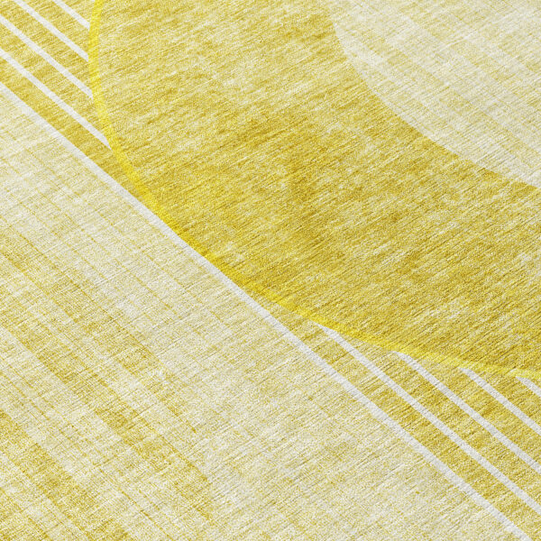 8' Wheat Gold And Ivory Round Geometric Washable Indoor Outdoor Area Rug