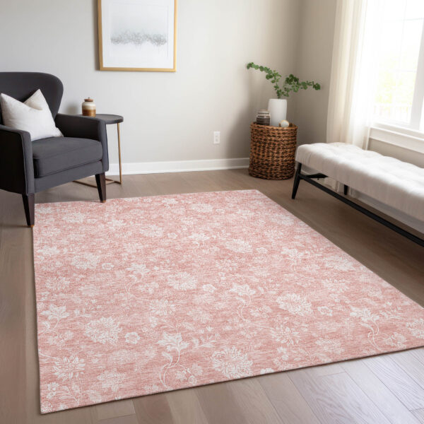 8' X 10' Pink Ivory And Blush Floral Washable Indoor Outdoor Area Rug