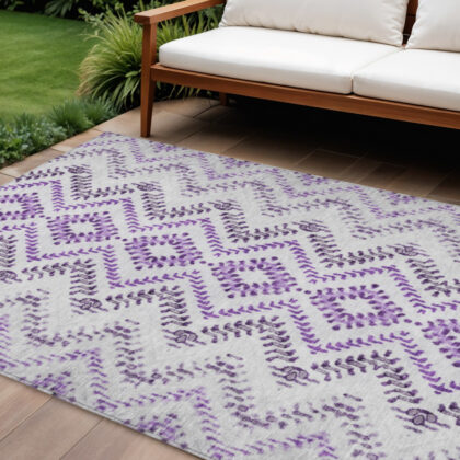 10' X 14' Purple Eggplant And Lavender Geometric Washable Indoor Outdoor Area Rug