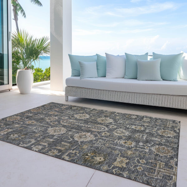 5' X 8' Gray Silver And Beige Oriental Washable Indoor Outdoor Area Rug