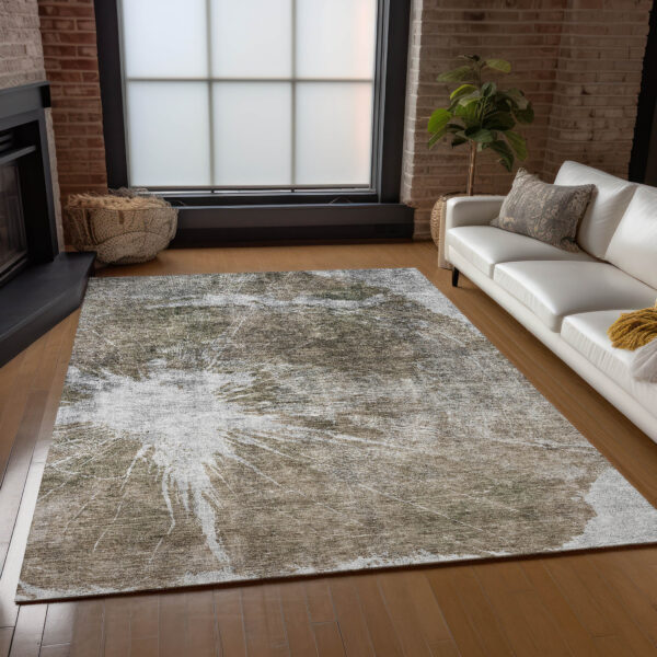 8' X 10' Taupe Brown And Beige Abstract Washable Indoor Outdoor Area Rug