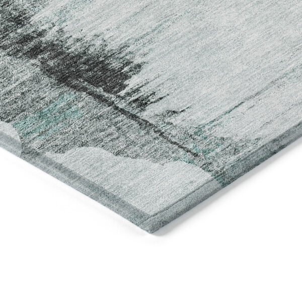 5' X 8' Teal Blue Silver And Gray Abstract Washable Indoor Outdoor Area Rug