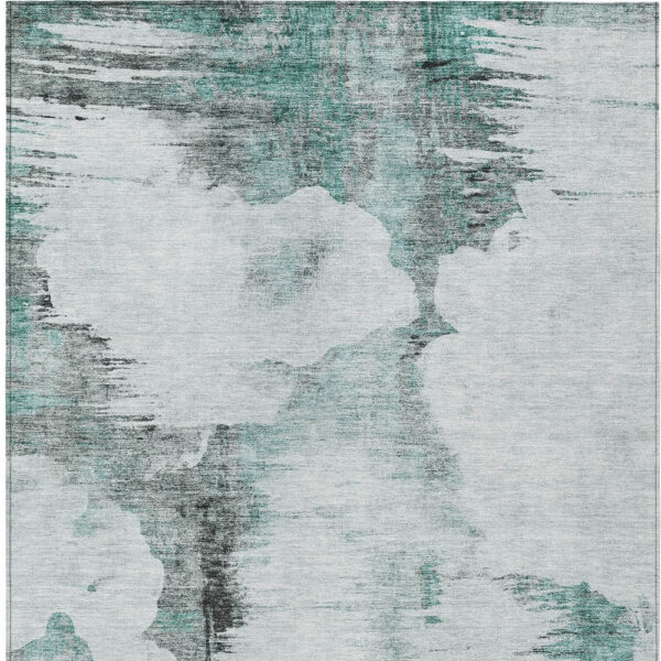 5' X 8' Teal Blue Silver And Gray Abstract Washable Indoor Outdoor Area Rug