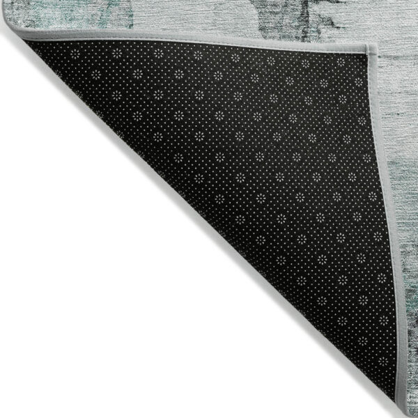 5' X 8' Teal Blue Silver And Gray Abstract Washable Indoor Outdoor Area Rug